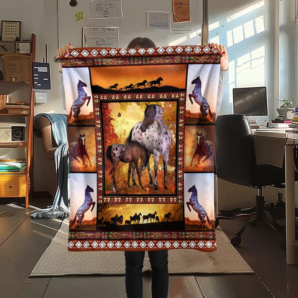 1Pc Horse Puzzle Print Flannel Blanket, High quality Comfortable for All Seasons, Home Decor, Warmth and Comfort, Perfect for Christmas Gifts