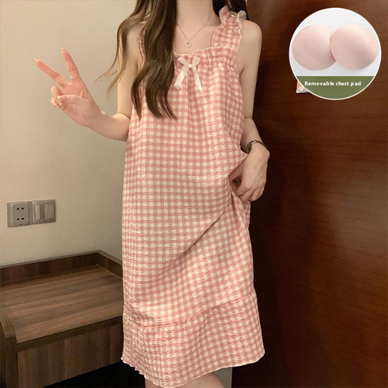 Summer Ladies Nightgown Halter Nightgown Women Summer Vest Nightgown with Bra Pads Worn Outside Home Wear
