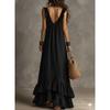 Boho Vintage V-Neck Short Sleeve Ruffle Casual Urban Dress for Women, European American Crossbody Summer Sundress
