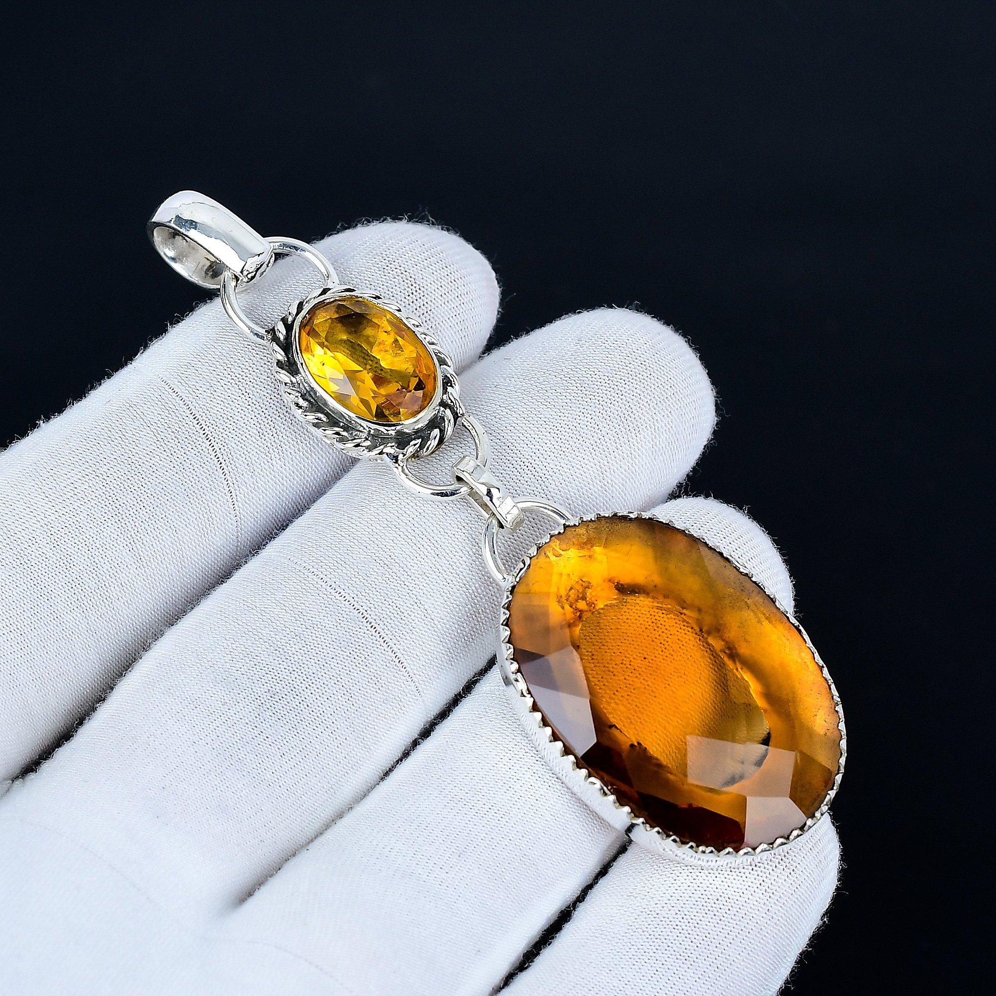 

Підвіска з цитрином, Ювелірні вироби ручної роботи зі срібла 925 проби, Срібна підвіска з цитрином, Ювелірні вироби для вечірок для жінок, Подарунок на Новий рік 8 Cm жовтий