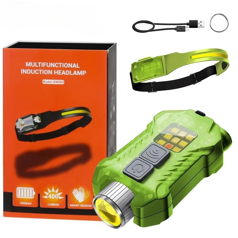 

LED+COB Dual Light Source Induction Headlight Detachable 2-in-1 Flashlight 9-level Dimming Outdoor Multifunctional Fishing Torch зелёный