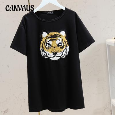 T-shirt Estiva Larga da Donna Panda Tigre Taglie Forti Moda Maniche Corte