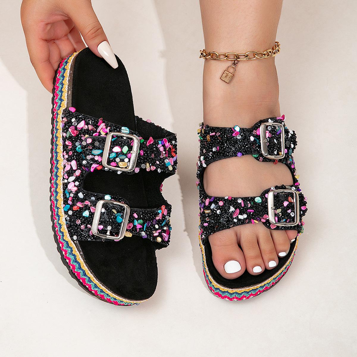 

Fashion Casual Woman Shoes Summer New Round Flat Shoe Simple Versatile Women Slippers Anti Slip Double Breasted Women s Sandals 42