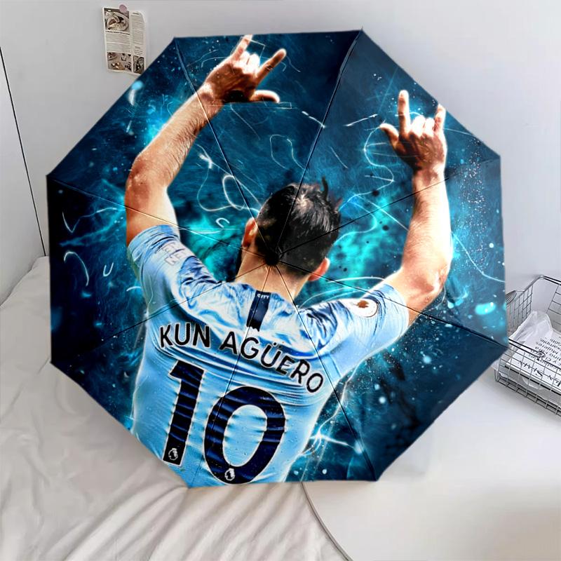 Football Player Background pattern, automatic folding umbrella, portable and foldable design, 8 ribs, a Christmas or birthday gift.