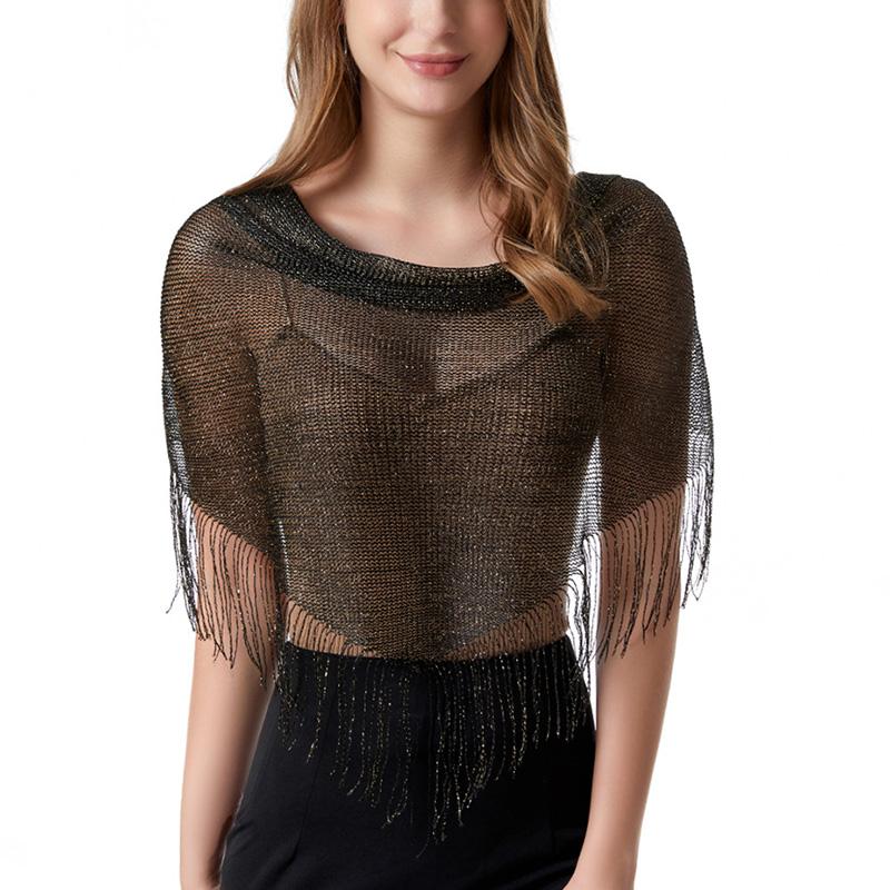 

Sexy Gold Silver Thread Long Shiny Sunscreen Shawl Summer Hollow Fringed Party Evening Dress Cloak Women S Triangle Scarf V53 55x105cm