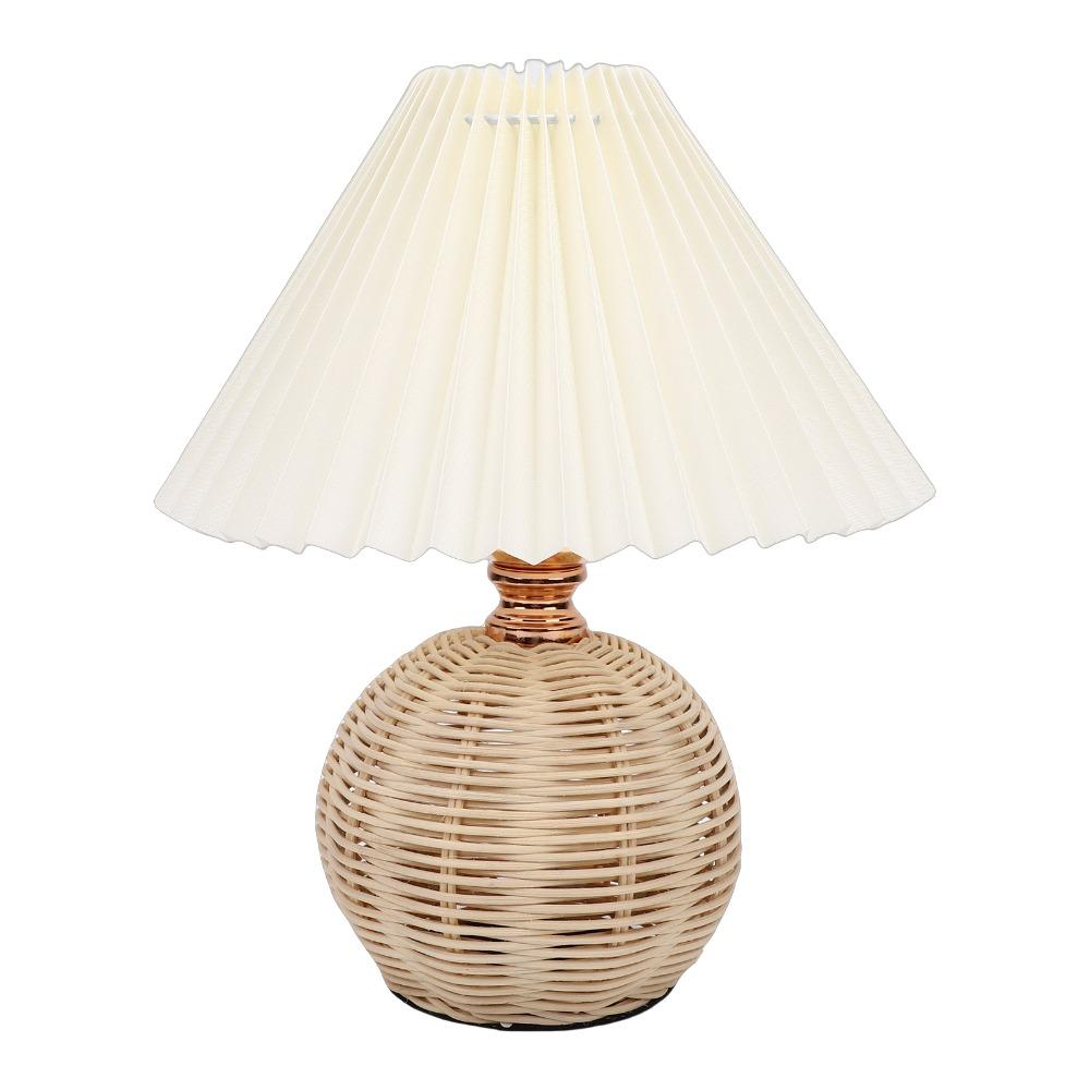 Soft Light Rattan Base Lamp Fabric Lampshade Bedside Table Lamp Modern Nightstand Lamp Bedroom
