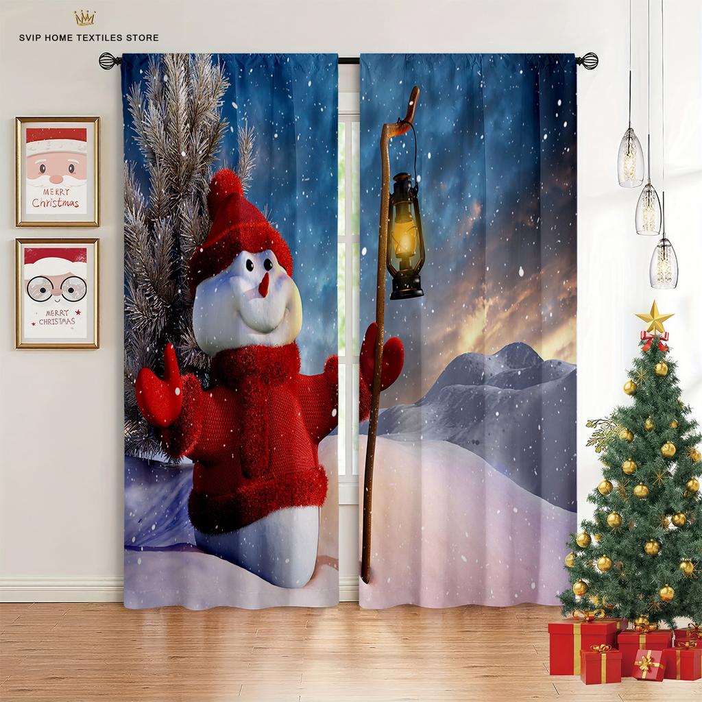 2pcs Cute Pink Snowman 3d Printed Curtains Bedroom Dining Room Christmas Party Decoration Curtains Easy To Wash And Care