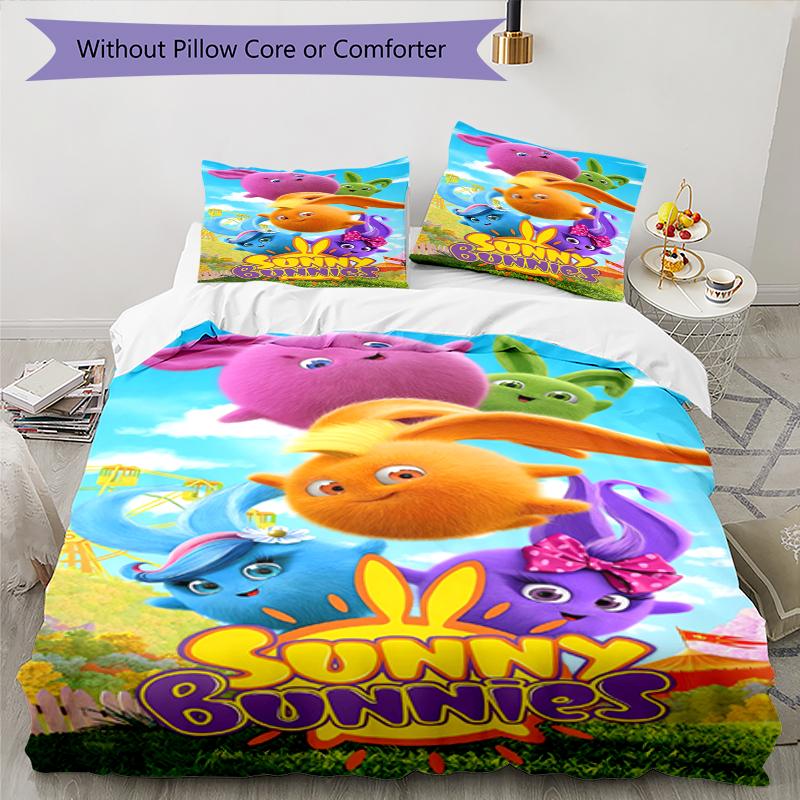 3pcs Sunny Bunnies Bedding Set Duvet Cover Closure Includes 1 Duvet Cover & 2 Pillowcases, Soft and Comfortable for All Seasons.