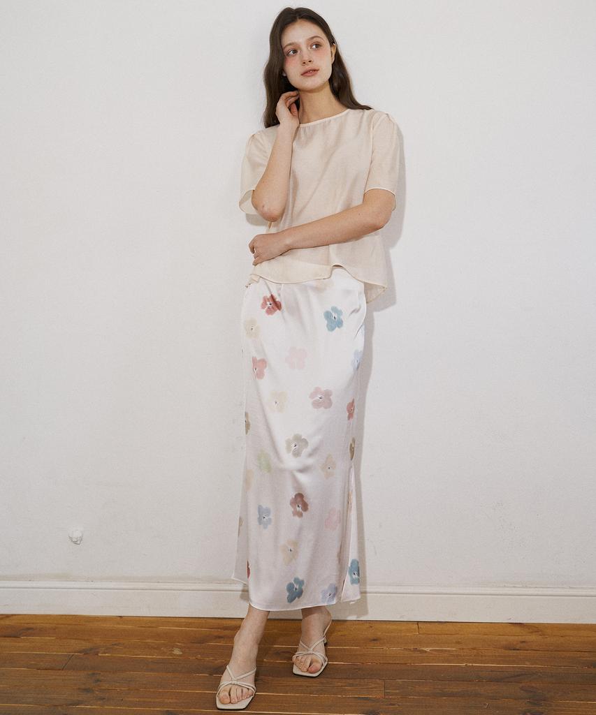 Peullobeu Flower Sheer Set Up Skirt (Wh)