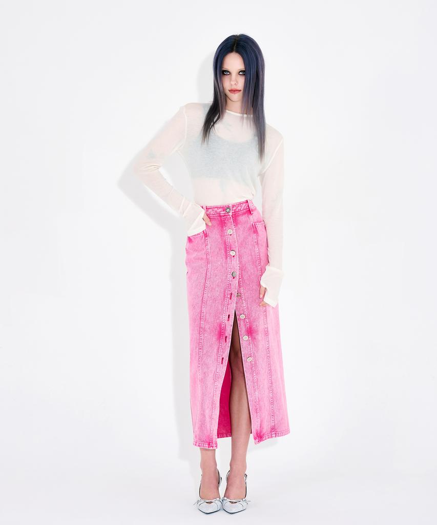 Wordog Vintage Washed Denim Long Skirt