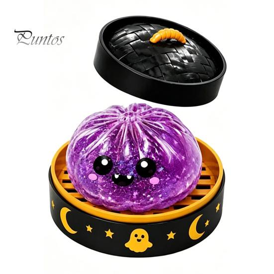 Spooky Halloween Decor Decompression Toy, with Glitter Squishy Dumpling Pumpkin/Eyeball/Ghost Shape, Funny Expression Toys Stress Relief Sensory