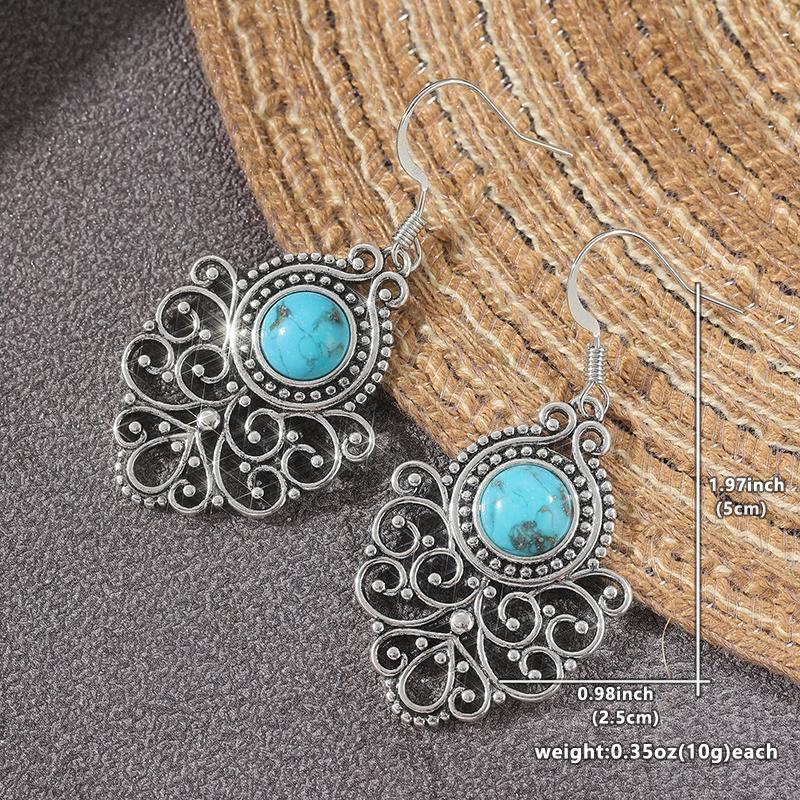 Vintage Copper Alloy Turquoise Earrings December birthstone Floral earrings Tribal earrings Gift Victorian-style earrings Bohemian style earrings