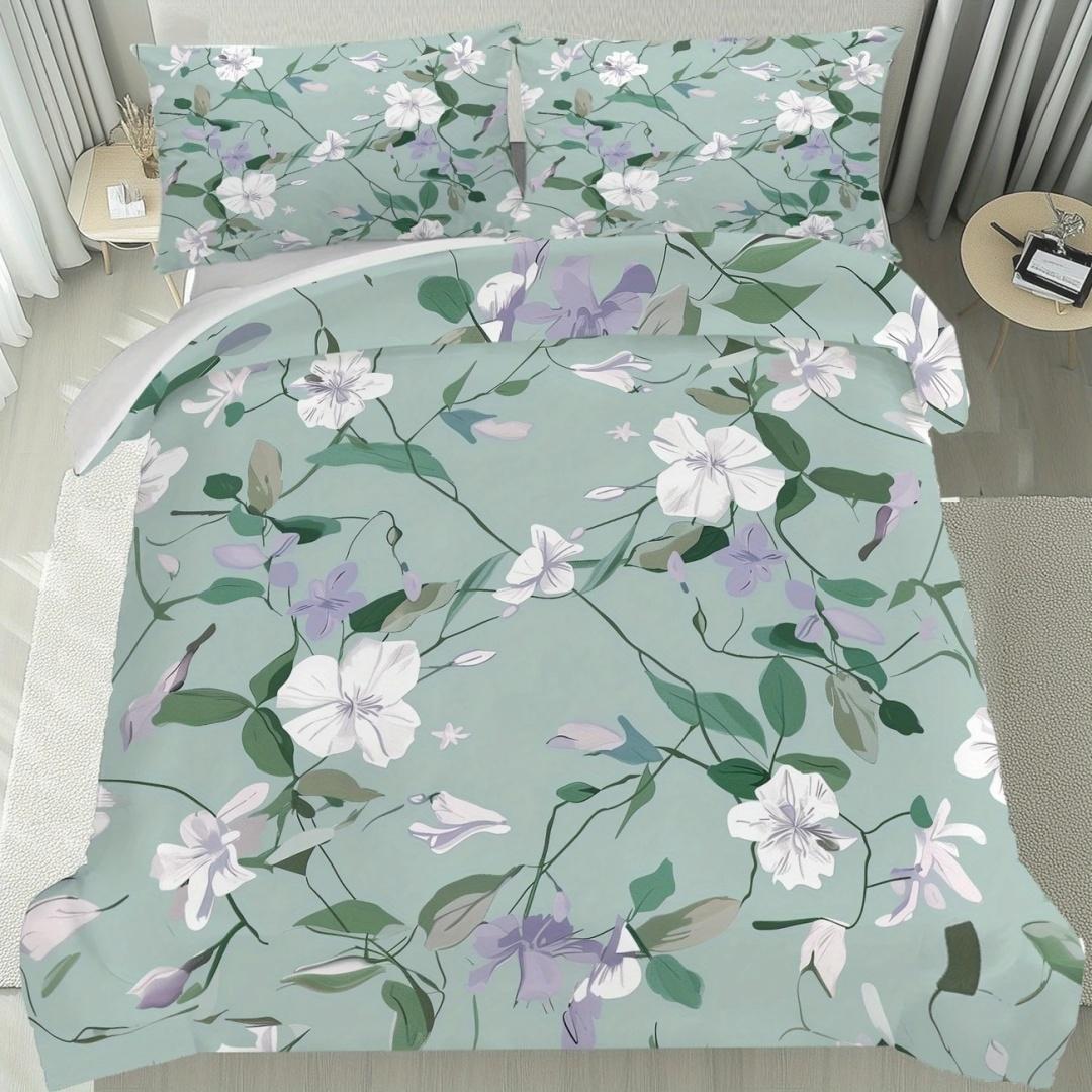 

Green Romantic Luxury Duvet Cover Large Size Elegant Floral Bedding Set Room Decor Soft Anti-wrinkle 3 Pcs with 2 Pillowcases EU Single(135x200cm)