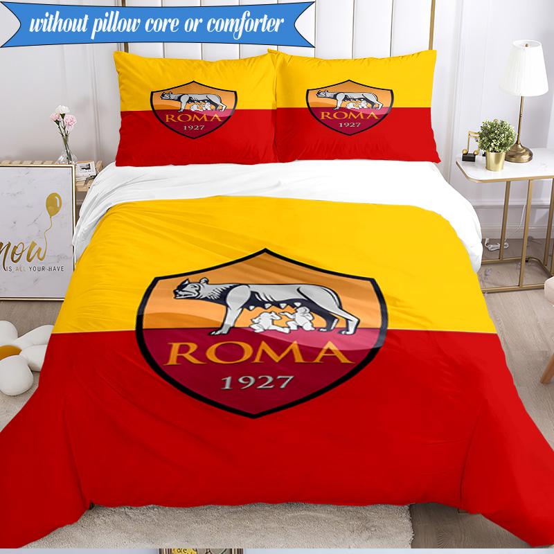 3PCS AS Roma1 Football club Printed Soft Bedding Set,Including 1pc Duvet Cover And 2pcs Pillowcases Perfect for Bedroom, Dormitory, Fan gift