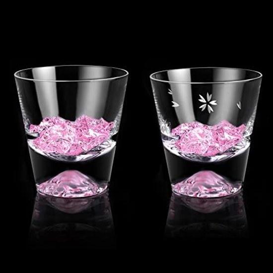 Mount Fuji Glass Sakura Kiriko Rock Pair High Quality Handmade Artisans Paulownia Box 270cc 2 Pieces