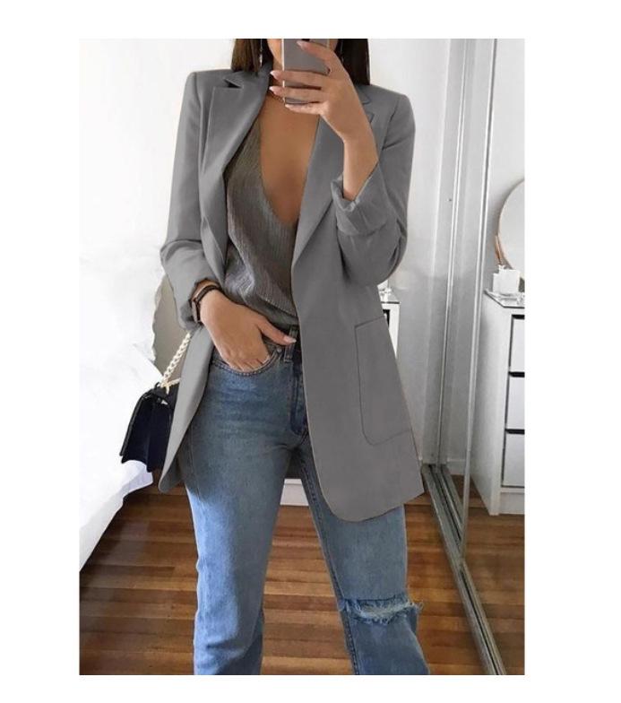 2023 Women's Autumn/Winter Long Sleeve Solid Color Slim Cardigan with Suit Collar