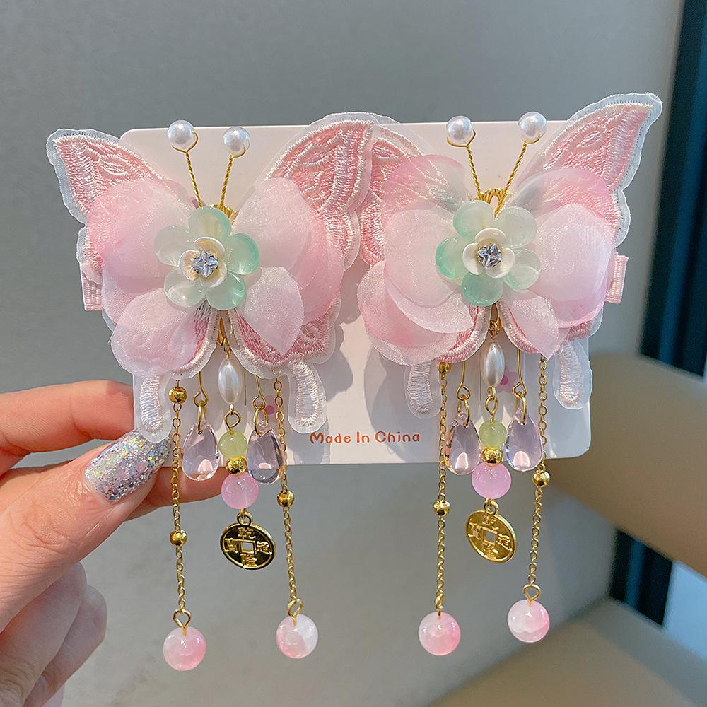 Children's Hanfu Hair Accessories: Girls' Tassel Flower Fairy Clips for Costume