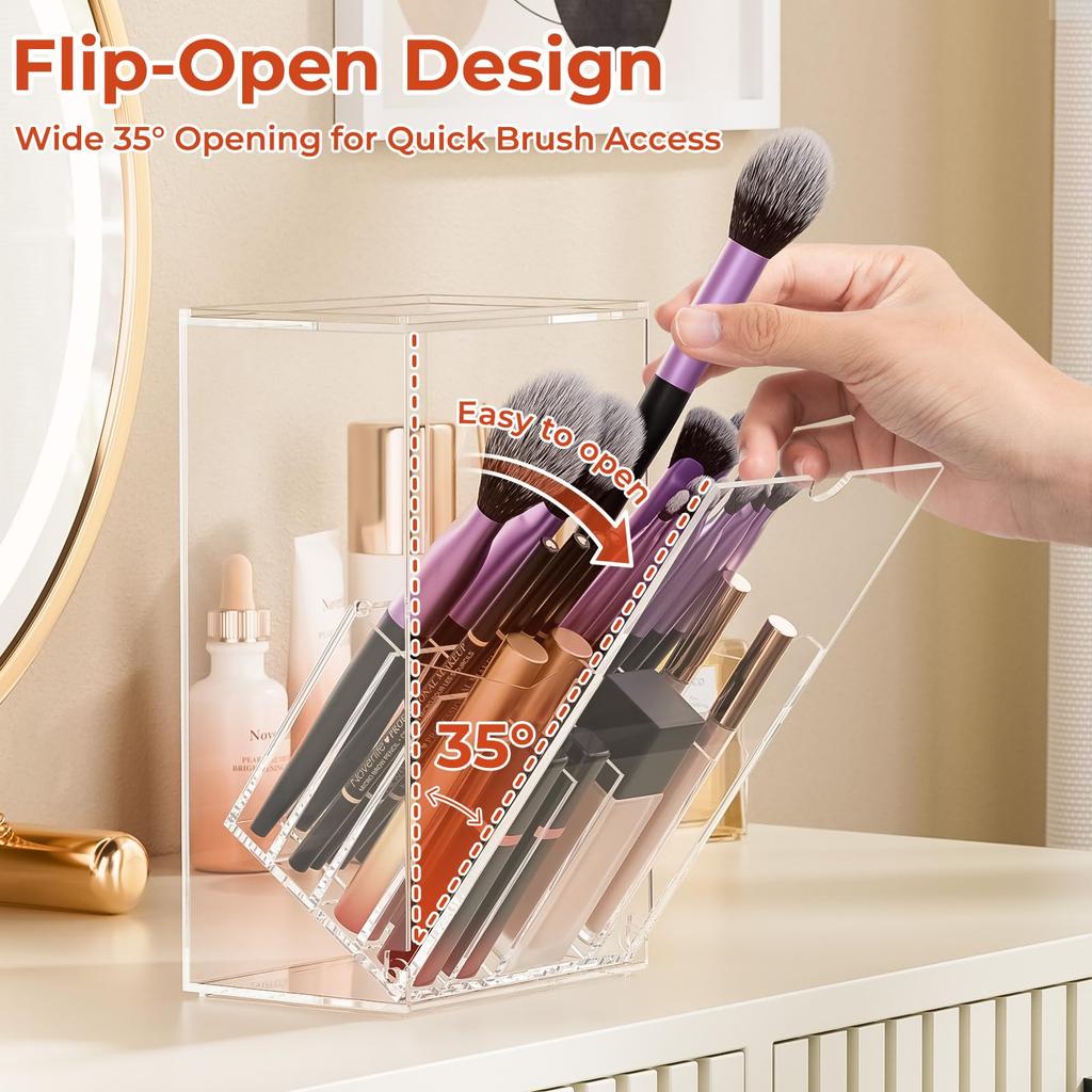 1PCS Makeup Organizer Cosmetic Brush Holder Cosmetic Display Case Cosmetic Shelf Transparent With Lid Dustproof, Waterproof