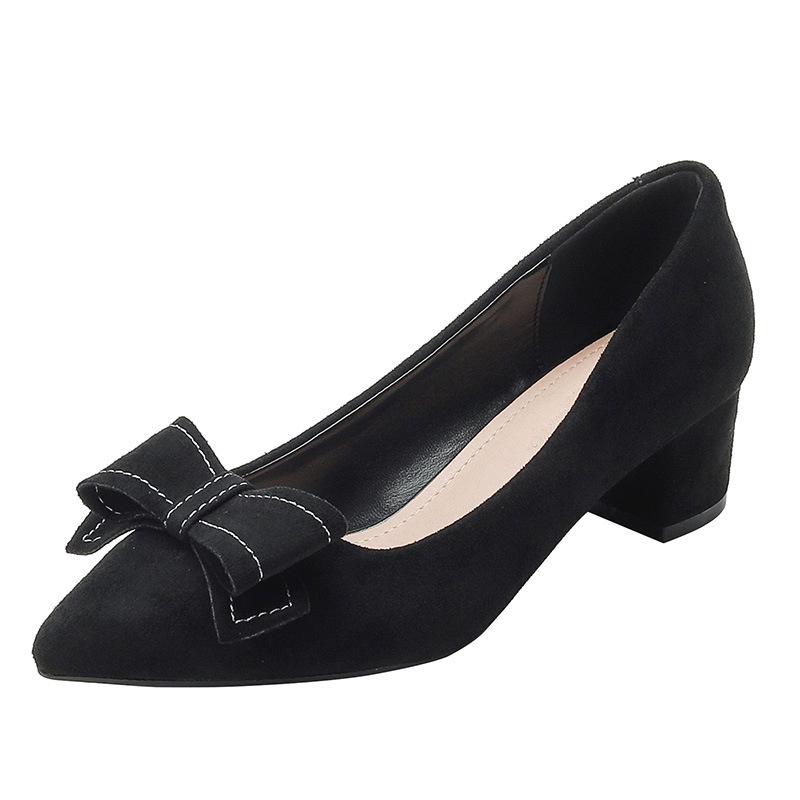 2025 Spring/Autumn Black Bow Low Heel Stiletto: French Pointed Toe Women's High Heels.