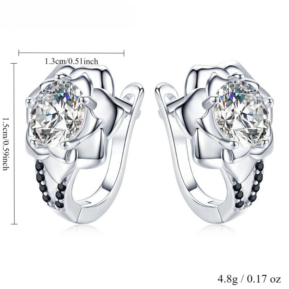 Black Awn Jewelry Black Jewelry White Stone Flower Hoop Earrings