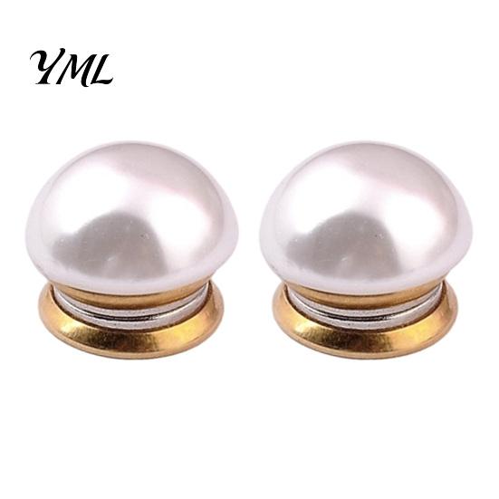 No Sew Cardigan Button 2Pcs Faux Pearl Magnetic Clothes Button, Fake Cat Eye Stone Brooch Set Safety for Shirts Scarf Shawl, Decorative Clothing
