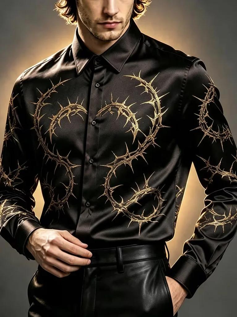 Luxury Embroidered Dragon Phoenix Long Sleeve Shirt, Elegant Formal Wear