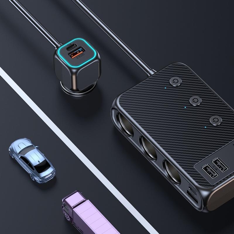 Car Charging Hub Splitters with Independent Switches Fast Charging Adapter Vehicles Charger for 12V-24V Car Truck SUVs