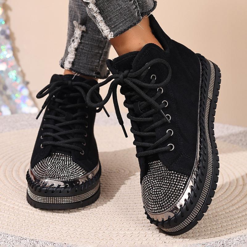 Muffin Lace-up Warm Cotton Shoes 2025 Winter New Platform Size Rhinestone Snow Boots for Women