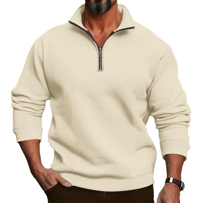 New Men's Casual Stand-Collar Zip-Up Sweatshirt Loose-Fit Men's Fleece-Lined Hoodie