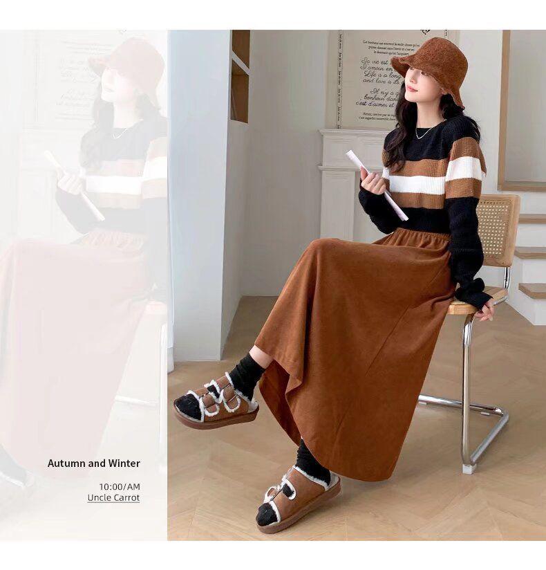 Women's High Waist Corduroy A-Line Mid-Length Skirt for Autumn/Winter