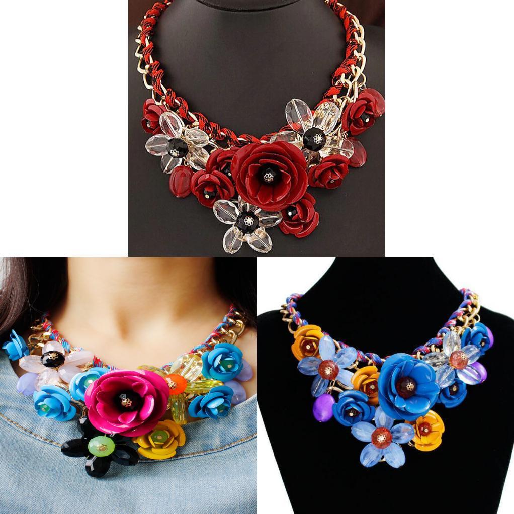 Retro Floral Acrylic Necklace With Cuban Chain For Women Summer Party Accessory