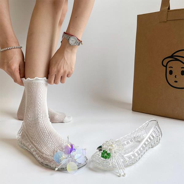 Fashion Flat Sandal Shoe Summer Heels 2025 Women's Without Girls Plastic Rhinestone New Outside Flower Scandals Floral Rhinestone Sandal