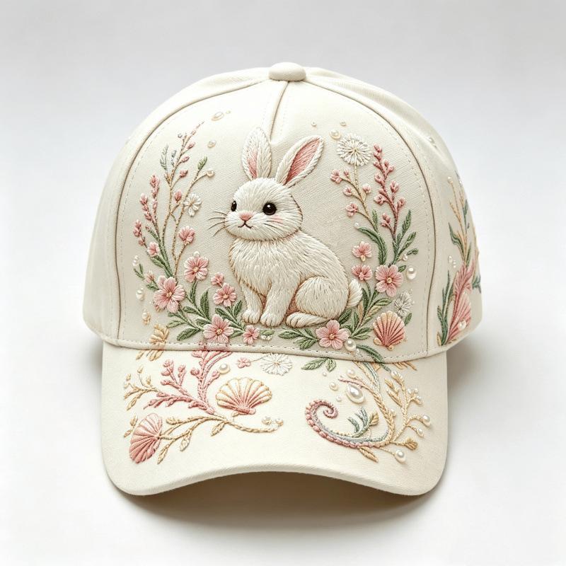 Fashion light green fresh lotus frog print baseball cap, national style three-dimensional hard top cap children's versatile sun hat