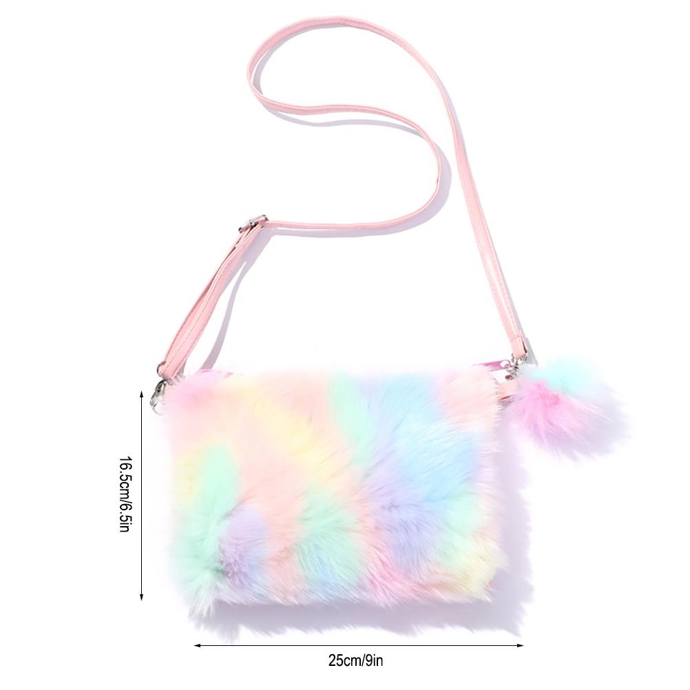 Rainbow Plush Bag Handbag Crossbody Bags Practical Beautiful Girl Coin Purse Phone Bag