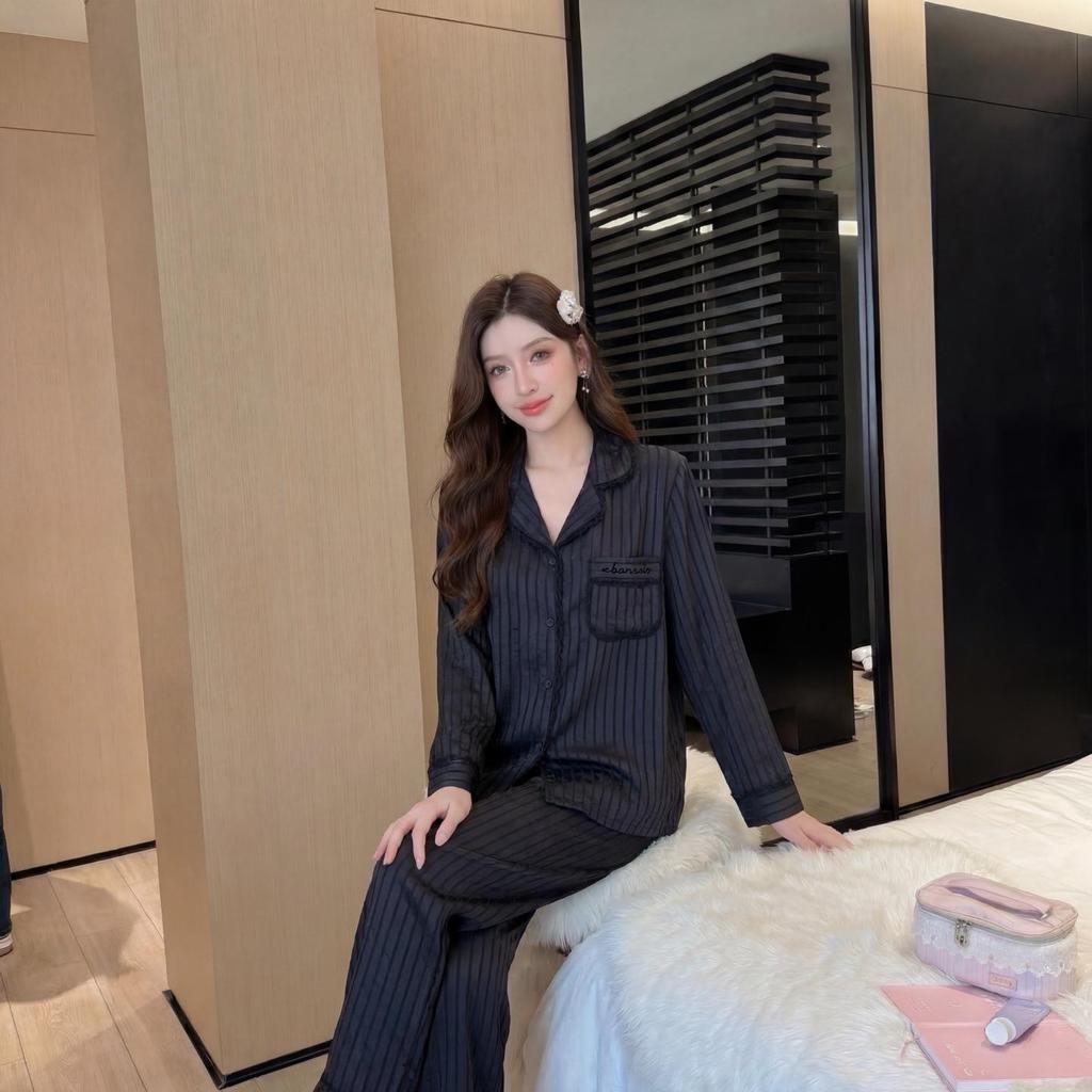 Women's Red Ice Silk Pajamas - Long Sleeve and Pants, Lightweight Casual Homewear for Spring and Summer