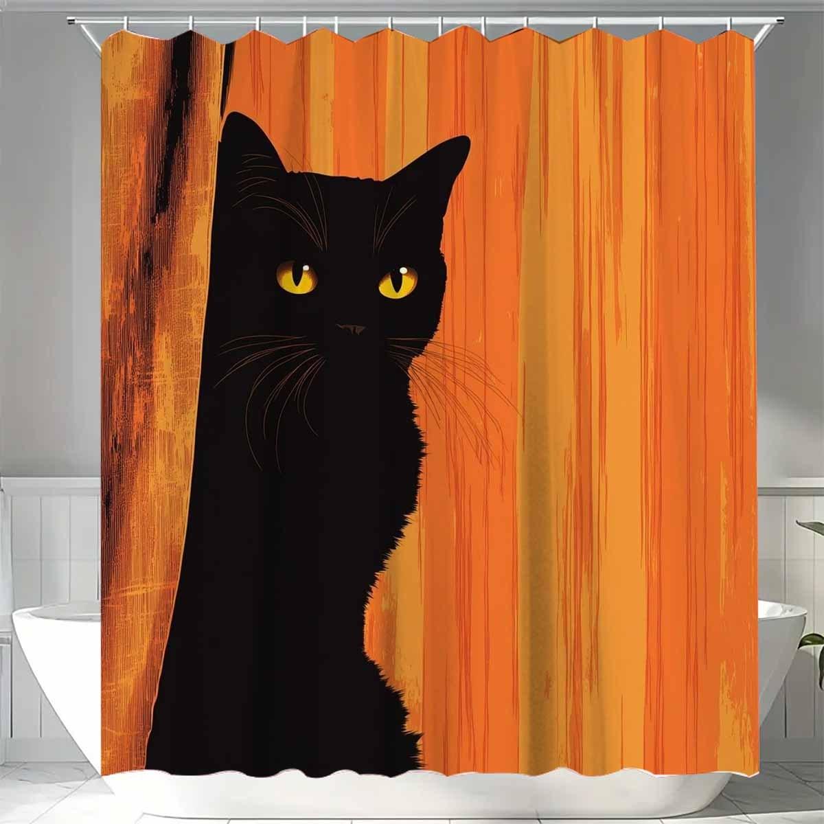 1Pc The Cat Behind The Curtain Design Polyester Shower Curtain, With 12 Hooks, Machine Washable, Suitable For Bathroom Deco W60H190(CM)-1 Pcs