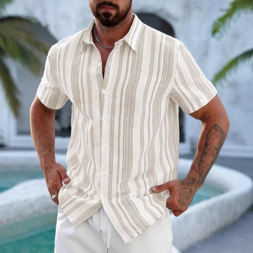 Fashion New Men Clothes Summer Short Sleeve Stripe Shirt 100% Polyester 3D Digital Print Cool Shirt Tops