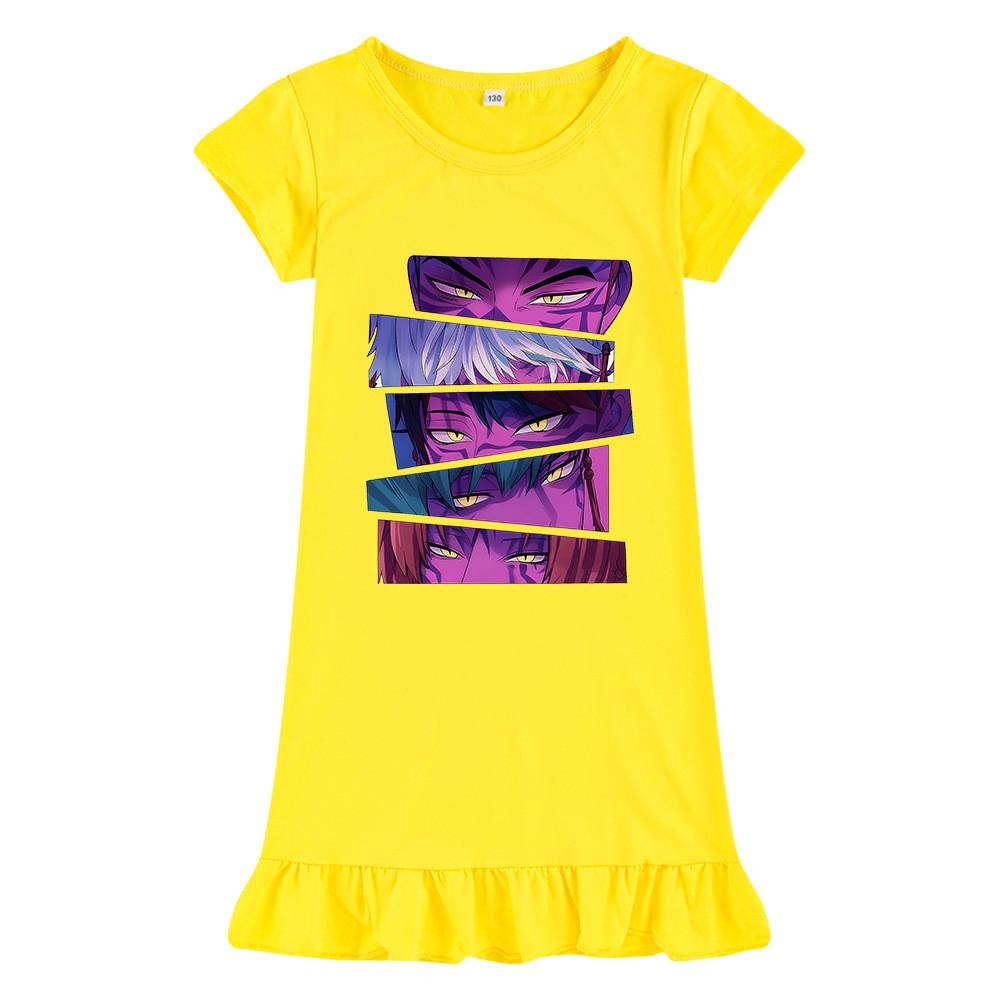 M1215 Kids Girls Sajaboys Kpop Rumi Zoey Mira Print Short Sleeves Ruffle Dress