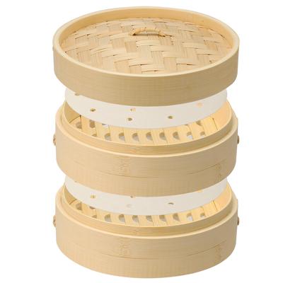 Bambus-Dämpfkorb-Set Enthält 2 Dampfgarer und 1 plus 50 Blatt Spezial-Perfekt zum Dämpfen und andere gedämpfte Handgefertigter Bambus geeignet für (21 cm)