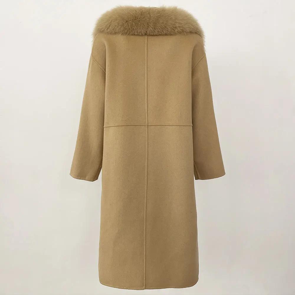 OFTBUY 2024 Autumn Winter Jacket Natural Real Fox Fur 100% Blends Wool Coat Women Loose Outerwear Casual Outerwear Streetwear