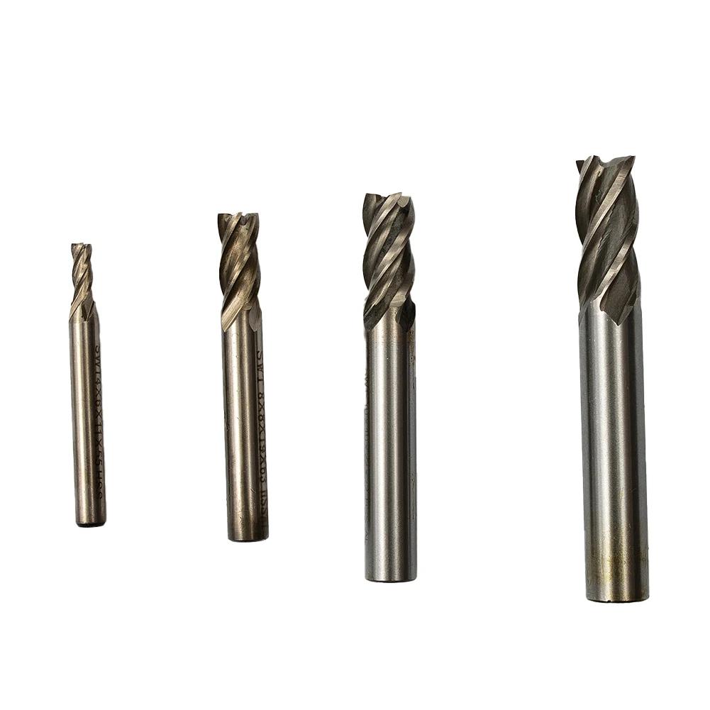 4/6/8/10/12mm Milling Cutter Router Bit HSS CNC 4 Flute Straight Shank Carbide End Mill Cutter Drill Bit Tools Accessories