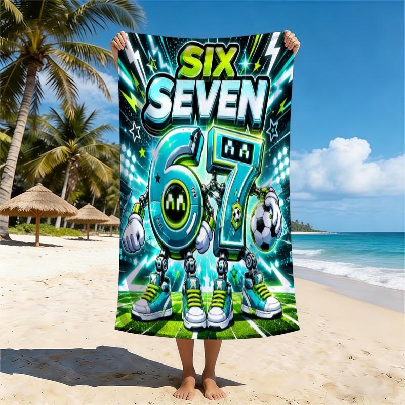 67 Robot Soccer Graffiti Beach Towel Green Lightning Teen Boys Quick Dry Pool Towel