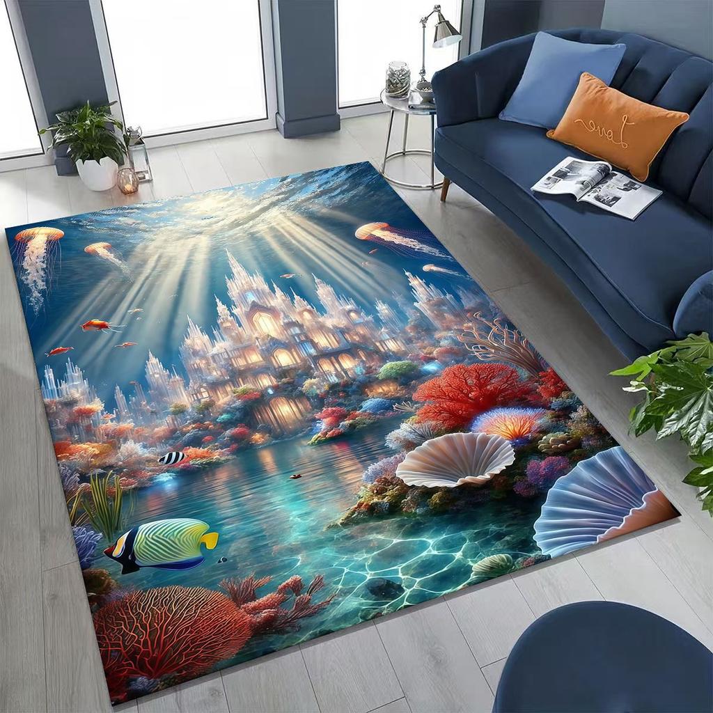2026 New Underwater World Sea Dolphin Turtle Coral Rug for Bedroom Living Room Sofa Home Doormat Decor,Kids Non-slip Floor Mat