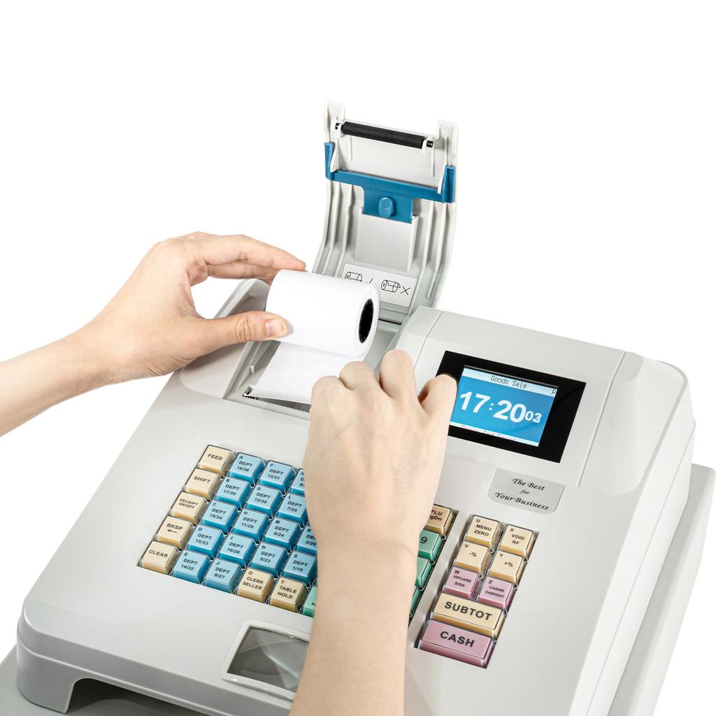 48 Keys Electronic Cash Register, Cash Register with Drawer &Thermal Printer POS Bill Coins System for Retailers (White)