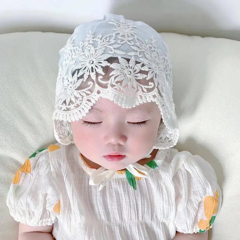Lace Flower Baby Sun Hat - Embroidered Mesh Breathable Beanie for Newborn Girls, Summer Photography Prop & Outdoor Cap