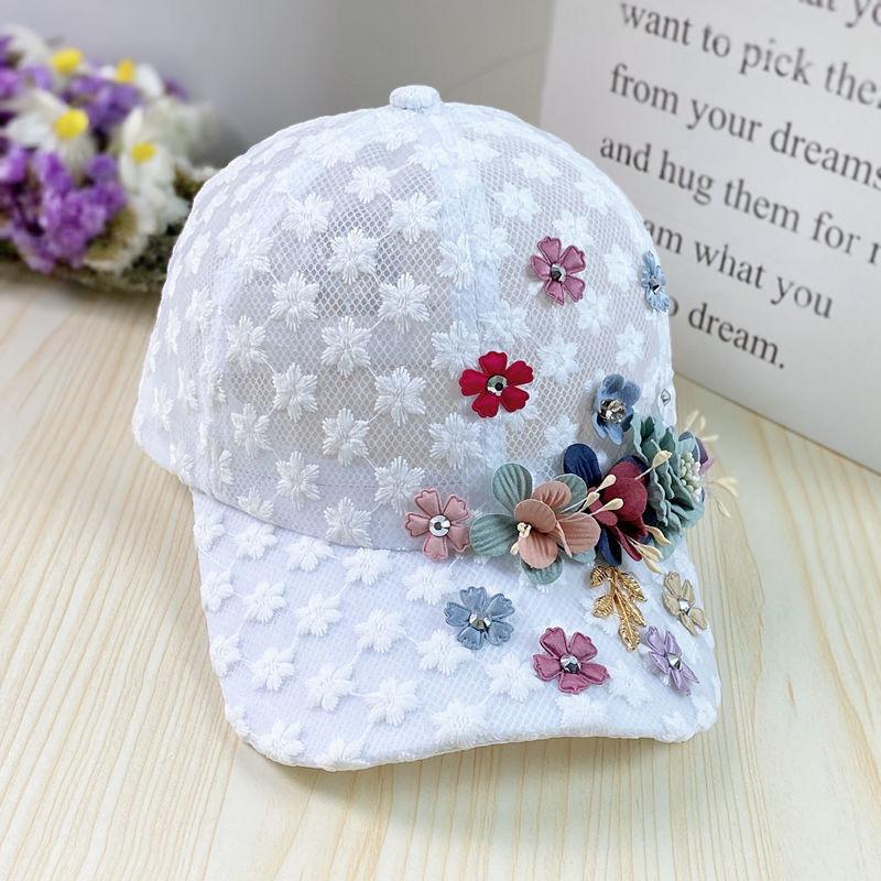 Summer Thin Lace Duckbill Cap Women's Embroidered Flower Mesh Breathable Baseball Cap Sun Protection Hat