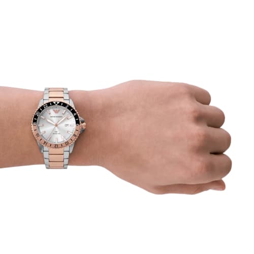 Emporio Armani WORLD EXPLORER AR11591 Men's Watch In Silver and Pink Gold