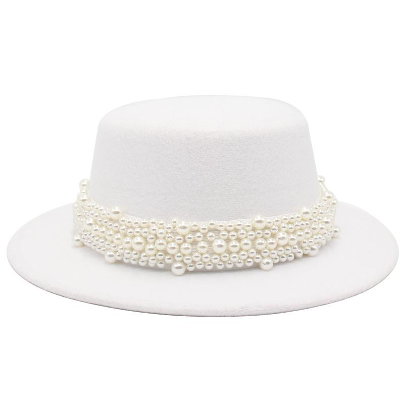 New Flat Top Small Brim Pearl Top Hat Versatile Lady French Top Hat Exquisite Ruili Fashion Celebrity Hat