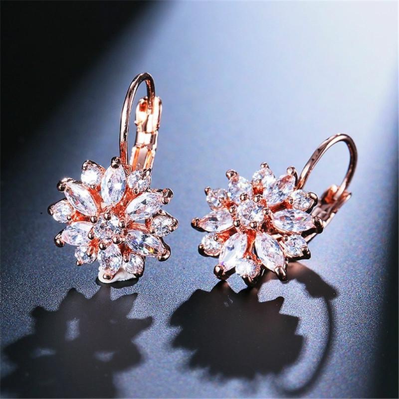Women's Luxury Zircon Stud Earrings with Floral Design, Jewelry Gift