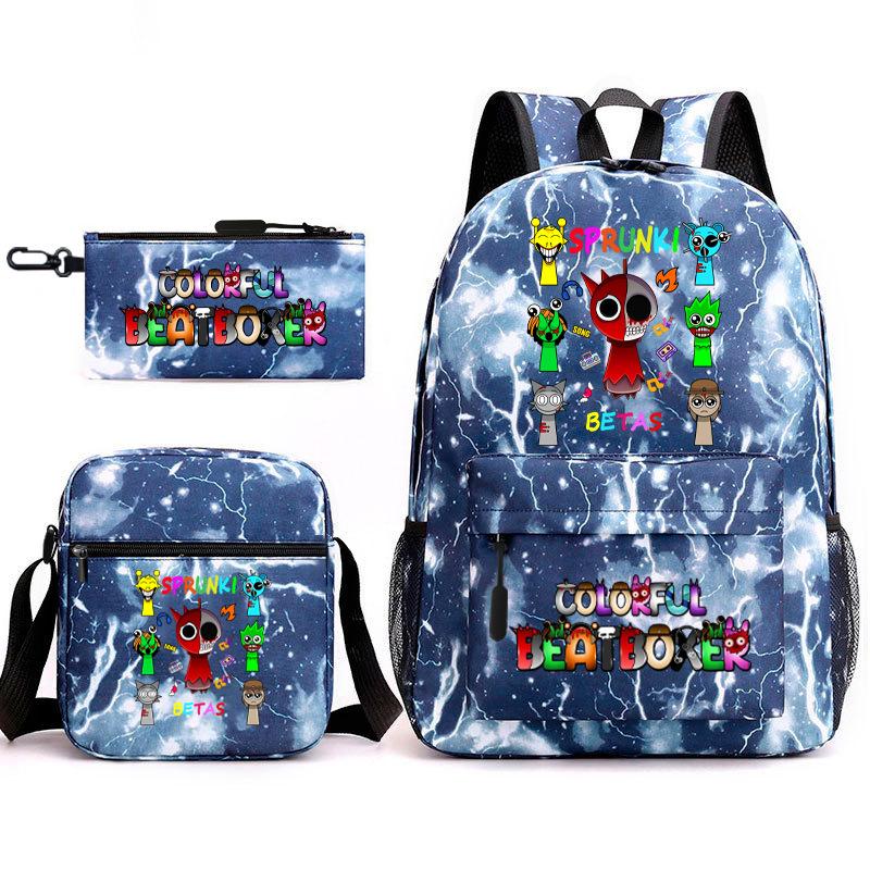 3D New Game Rhythm Box Sprunki School Bag Backpack Elementary and Secondary School Backpack Crossbody Bag Pencil Bag D